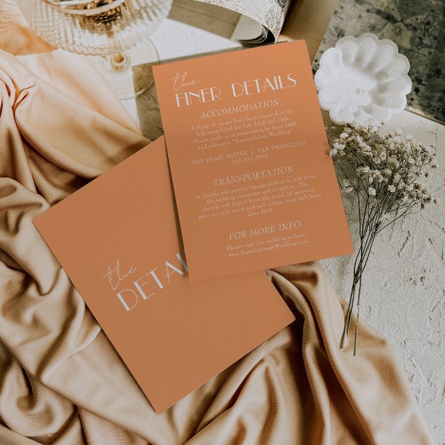 Carte D'accompagnement Détails de mariage élégants orange blanc stylés (Créateur téléchargé)