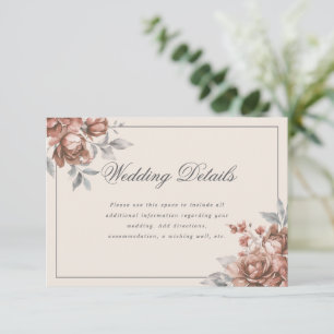 Carte D'accompagnement Détails de mariage élégants Rose Gold Floral Rusti