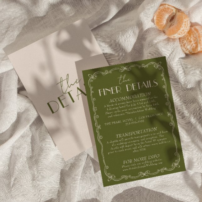 Carte D'accompagnement Détails de mariage élégants vert olive et ivoire d (Créateur téléchargé)