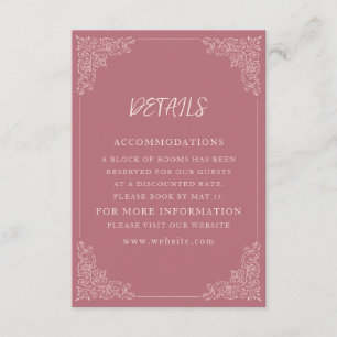 Carte D'accompagnement Détails de mariage élégants vintage blush mauve