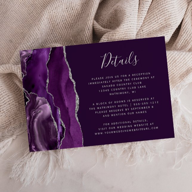 Carte D'accompagnement Détails de mariage en agate argentée moderne Deep  (Créateur téléchargé)