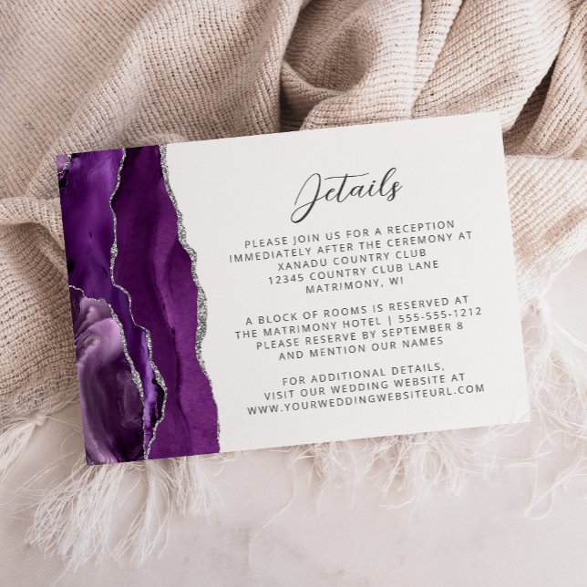 Carte D'accompagnement Détails de mariage en agate argentée violette mode (Créateur téléchargé)