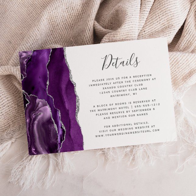 Carte D'accompagnement Détails de mariage en agate argentée violette mode (Créateur téléchargé)