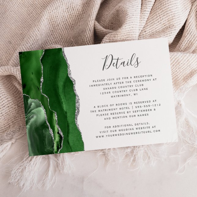 Carte D'accompagnement Détails de mariage en Agate Vert Chasseur Argent (Créateur téléchargé)