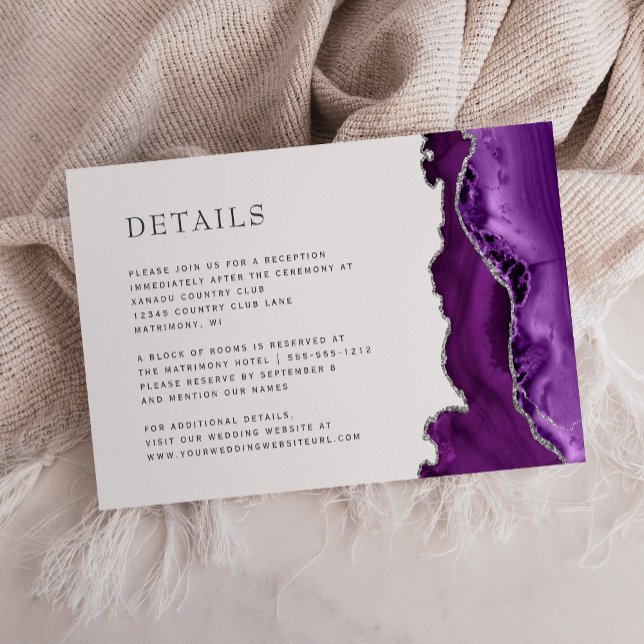 Carte D'accompagnement Détails de mariage en argent et agate violette mod (Créateur téléchargé)
