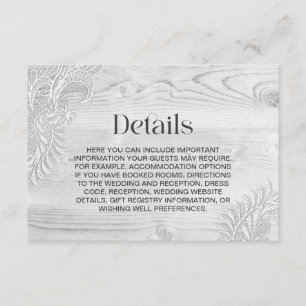 Carte D'accompagnement Détails de Mariage en Bois Blanchi avec Dentelle B