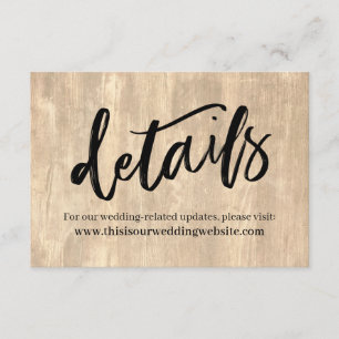 Carte D'accompagnement Détails de mariage en bois rustique et écriture ma