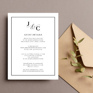 Carte D'accompagnement Détails de mariage en calligraphie noir et blanc