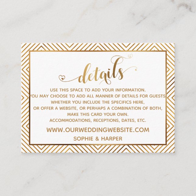 Carte D'accompagnement Détails de mariage en diamants avec script cœurs d (Devant)