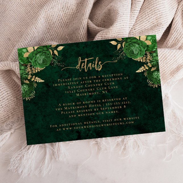 Carte D'accompagnement Détails de mariage en écriture Agate Or Vert Émera (Créateur téléchargé)
