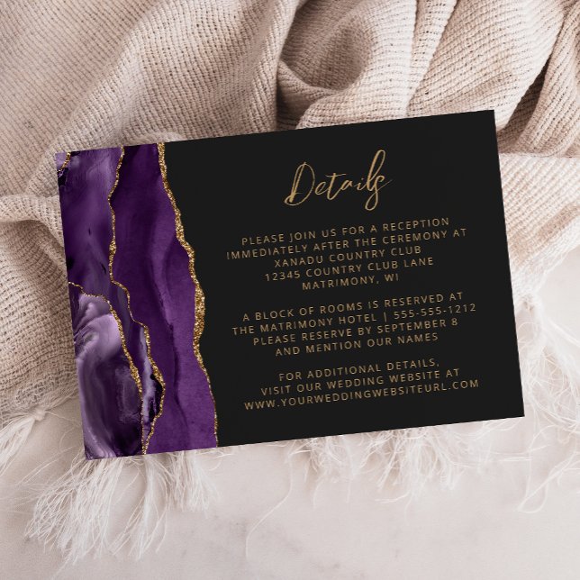 Carte D'accompagnement Détails de mariage en écriture ardoise Agate Or Vi (Créateur téléchargé)