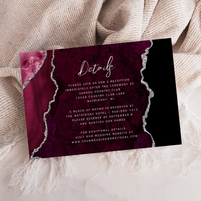 Carte D'accompagnement Détails de mariage en écriture argentée de Bourgog (Créateur téléchargé)