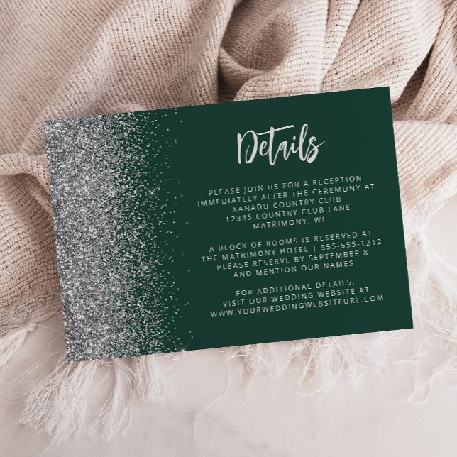 Carte D'accompagnement Détails de mariage en écriture scintillante vert f (Créateur téléchargé)