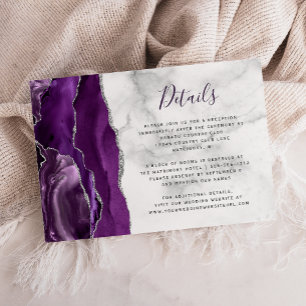 Carte D'accompagnement Détails de mariage en marbre d'agate argent violet