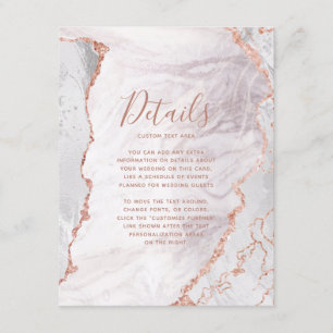 Carte D'accompagnement Détails de mariage en marbre d'agate or rose et bl
