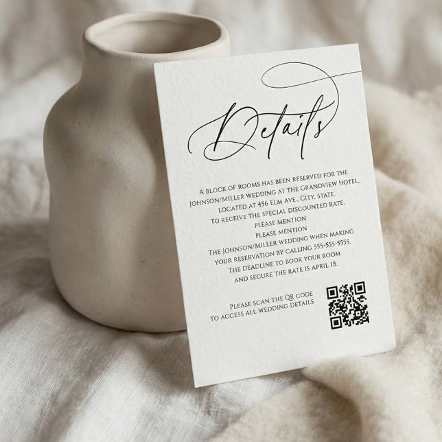 Carte D'accompagnement Détails de mariage en monogramme de script Code QR (Créateur téléchargé)