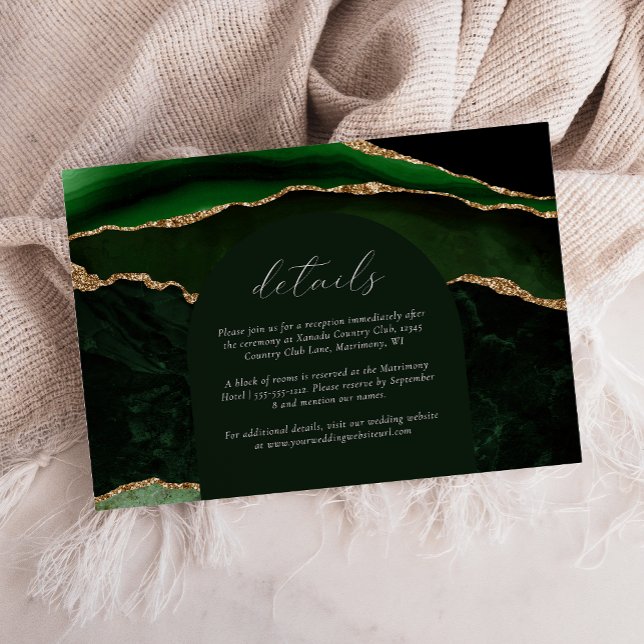 Carte D'accompagnement Détails de mariage en or agate vert de chasseur (Créateur téléchargé)
