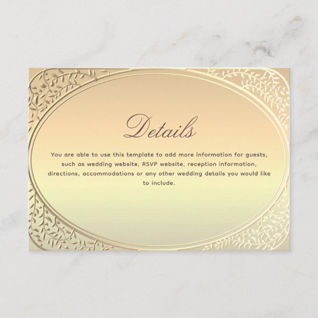 Carte D'accompagnement Détails de mariage en or classique (Devant)