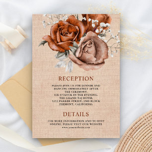 Carte D'accompagnement Détails de mariage en terracotta Rose Burlap Rusti