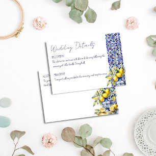 Carte D'accompagnement Détails de mariage en tuiles bleues italiennes d'A