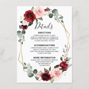 Carte D'accompagnement Détails de mariage en vin rouge poussiéreux bleu a