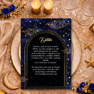 Carte D'accompagnement Détails de mariage étoiles célestes or bleu