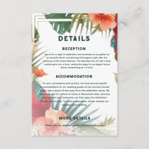 Carte D'accompagnement Détails de mariage exotique botanique de destinati