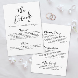 Carte D'accompagnement Détails de mariage fantaisistes écrits à la main