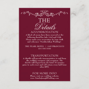 Carte D'accompagnement Détails de mariage fleuris rouge foncé fantaisie e