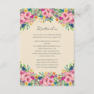 Carte D'accompagnement Détails de mariage Fleurs Rose Bleu Jaune Boho