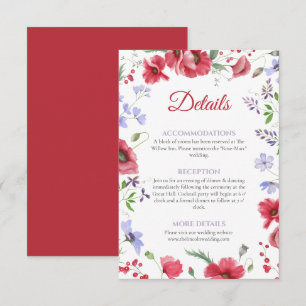 Carte D'accompagnement Détails de mariage floral aquarelle coquelicot et