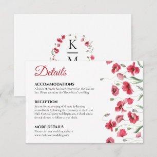 Carte D'accompagnement Détails de mariage floral aquarelle coquelicot et