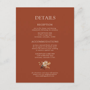 Carte D'accompagnement Détails de mariage floral automnal en terre cuite