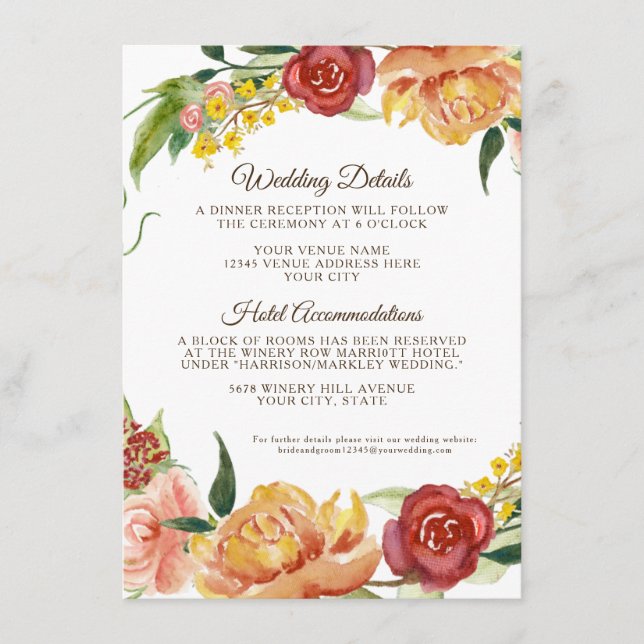Carte D'accompagnement Détails de mariage floral blanc automnal citrouill (Devant)