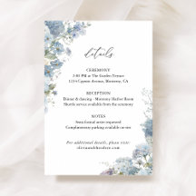 Détails de mariage floral bleu poussiéreux, Info
