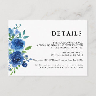 Carte D'accompagnement Détails de mariage floral bleu rustique