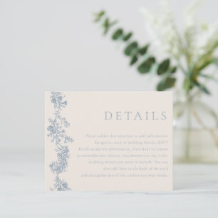 Carte D'accompagnement Détails de mariage floral bleu vintage