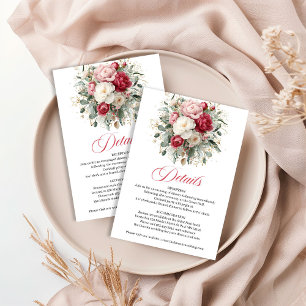 Carte D'accompagnement Détails de mariage floral Boho Bourgogne Blush