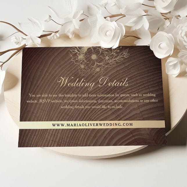 Carte D'accompagnement Détails de mariage floral boho en bois rustique (Créateur téléchargé)