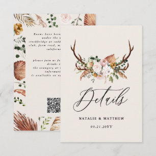 Carte D'accompagnement Détails de mariage floral bois rustique Boho bois