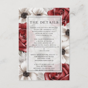 Carte D'accompagnement Détails de mariage floral bordeaux élégant