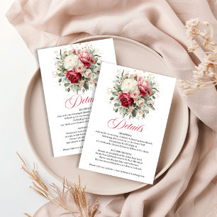 Carte D'accompagnement Détails de mariage floral bordeaux intemporel