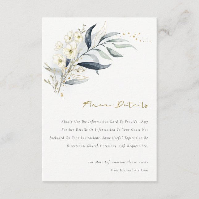 Carte D'accompagnement Détails de mariage floral botanique feuille d'or b (Devant)