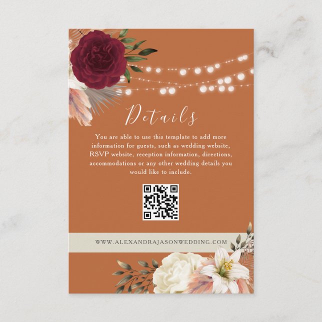 Carte D'accompagnement Détails de mariage floral Code QR Site web (Devant)