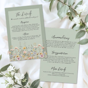 Carte D'accompagnement Détails de mariage floral de fleurs sauvages vert 