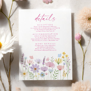Carte D'accompagnement Détails de mariage floral de jardin de fleurs sauv