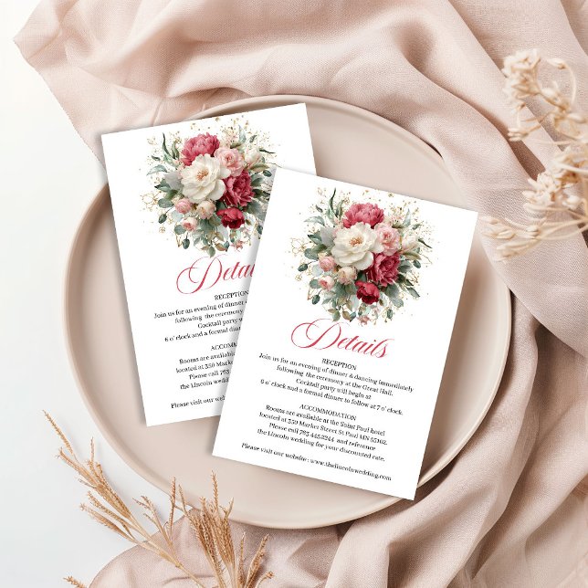 Carte D'accompagnement Détails de mariage floral de verdure de teinte rom (Romantic Floral Greenery Wedding Details)