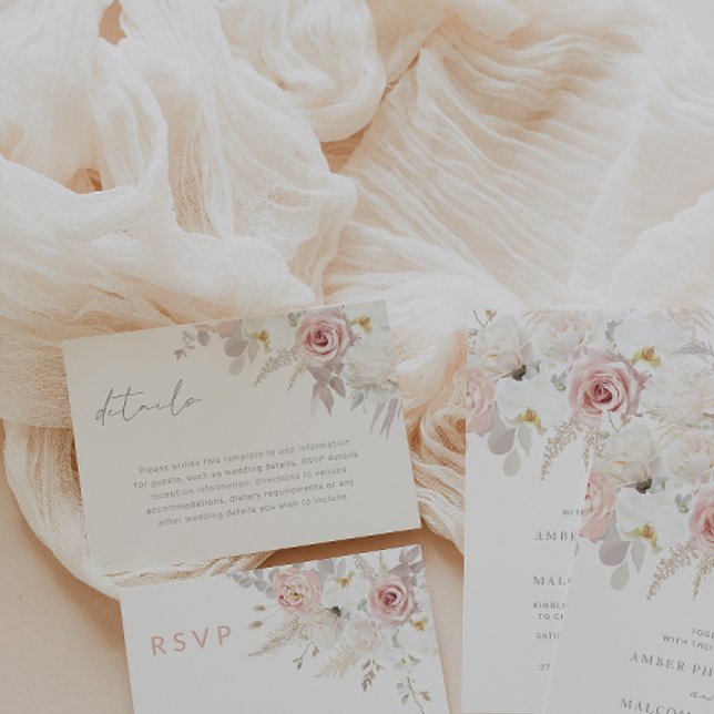 Carte D'accompagnement Détails de mariage floral élégant rose et blanc (Créateur téléchargé)