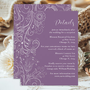 Carte D'accompagnement Détails de mariage floral élégant violet poussiére