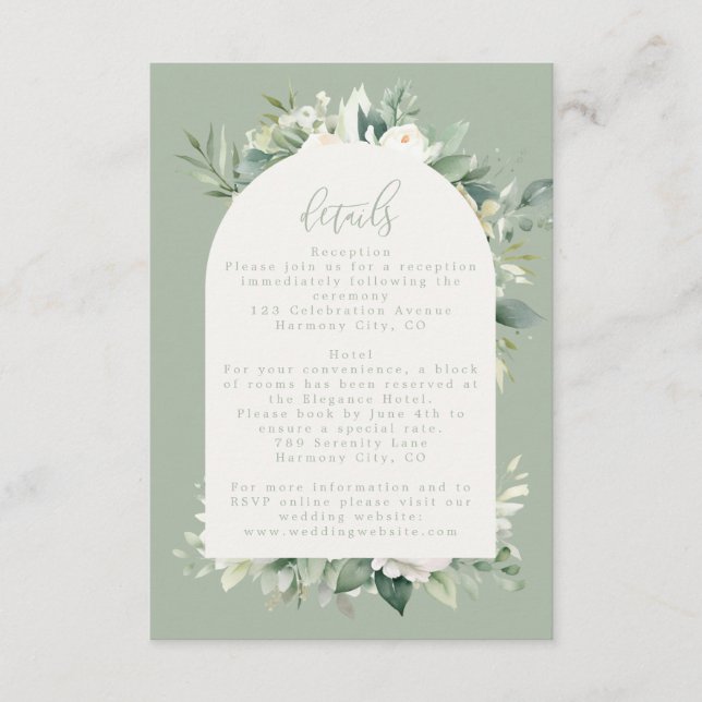 Carte D'accompagnement Détails de mariage floral Eucalyptus Vert Sauge (Devant)